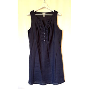Neiman Marcus Womens Dress Medium Linen Blue Sleeveless Knee